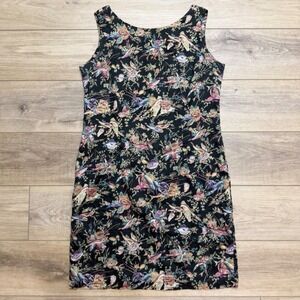 Vintage Reyn Spooner Shift Dress Black Hawaiian Fish Print Tropical Large